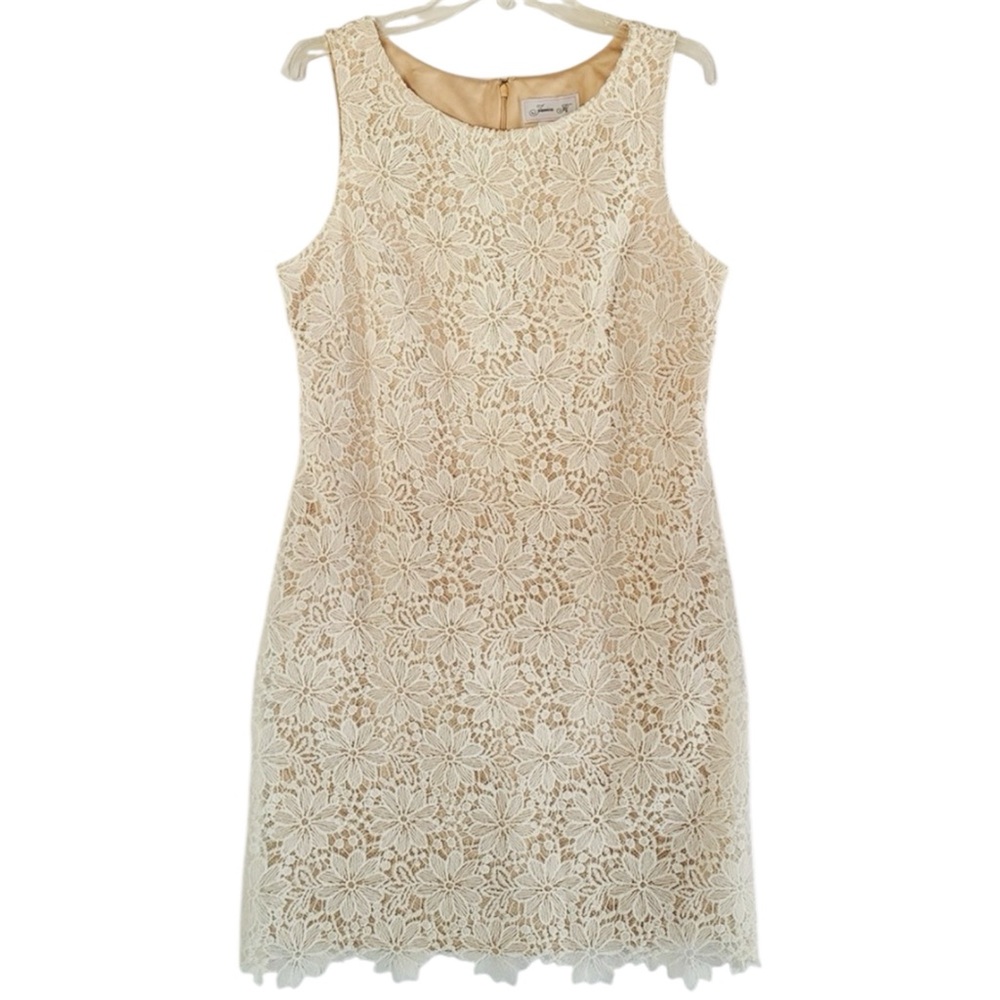 Jessica Howard Cream Lace Mini Dress Fully Lined Sleeveless Back Zipper Size 14